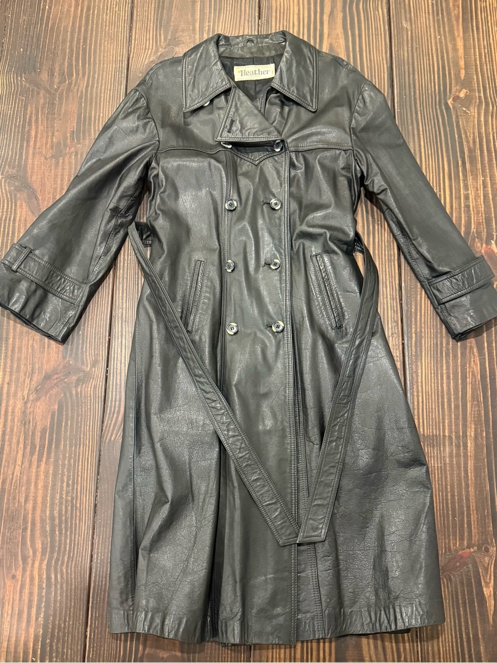 Vintage 1970s Heather Women's Black Leather Trench Coat